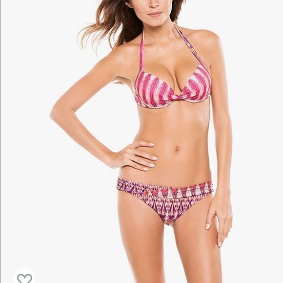 PilyQ Bohemian Rhapsody Underwire Halter Bra TopHipster Bikini Bottom Multi M - Picture 1 of 16